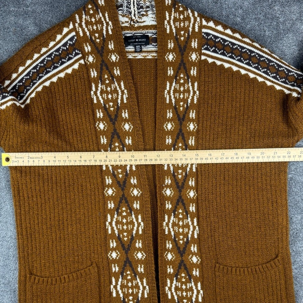 Lucky Brand Mens Brown Southwestern Geometric Open Front Cardigan Sweater Medium - Picture 10 of 15